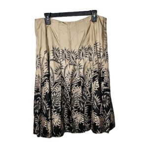 Jones New York Midi Skirt Women's 14 Pleated 100% Silk Lined Black Tan Floral